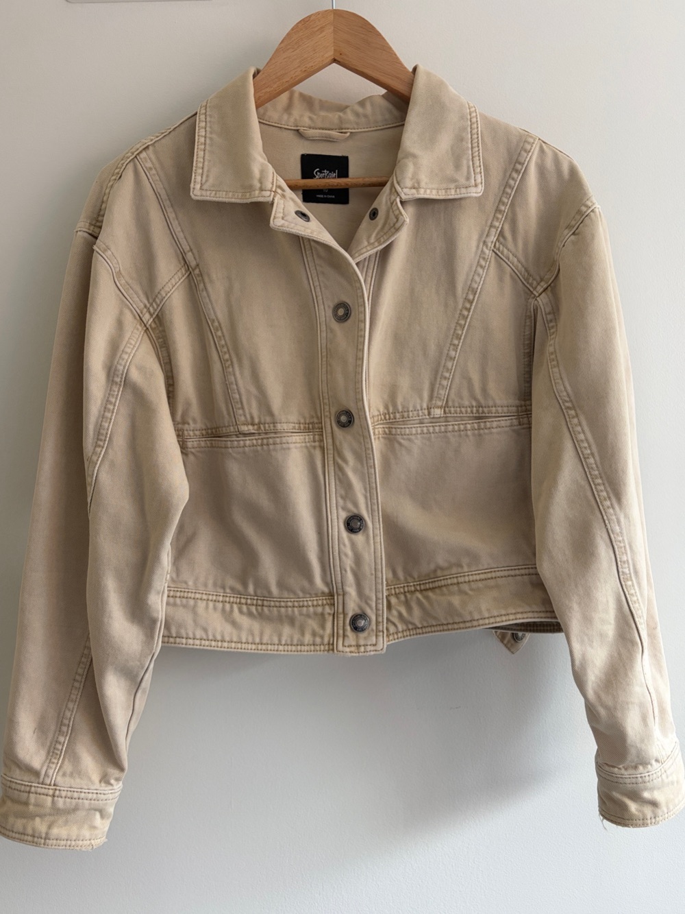 Crop Denim Jacket in Beige